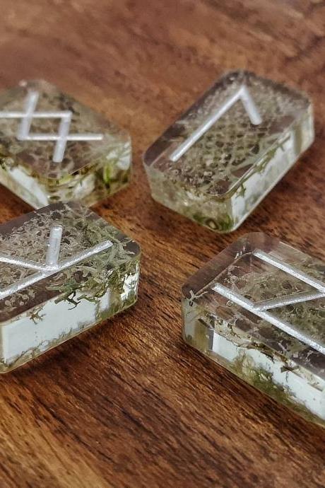Elder Futhark Rune Set With Genuine, Ethically Sourced Shed Snake Skin And Reindeer Lichen.